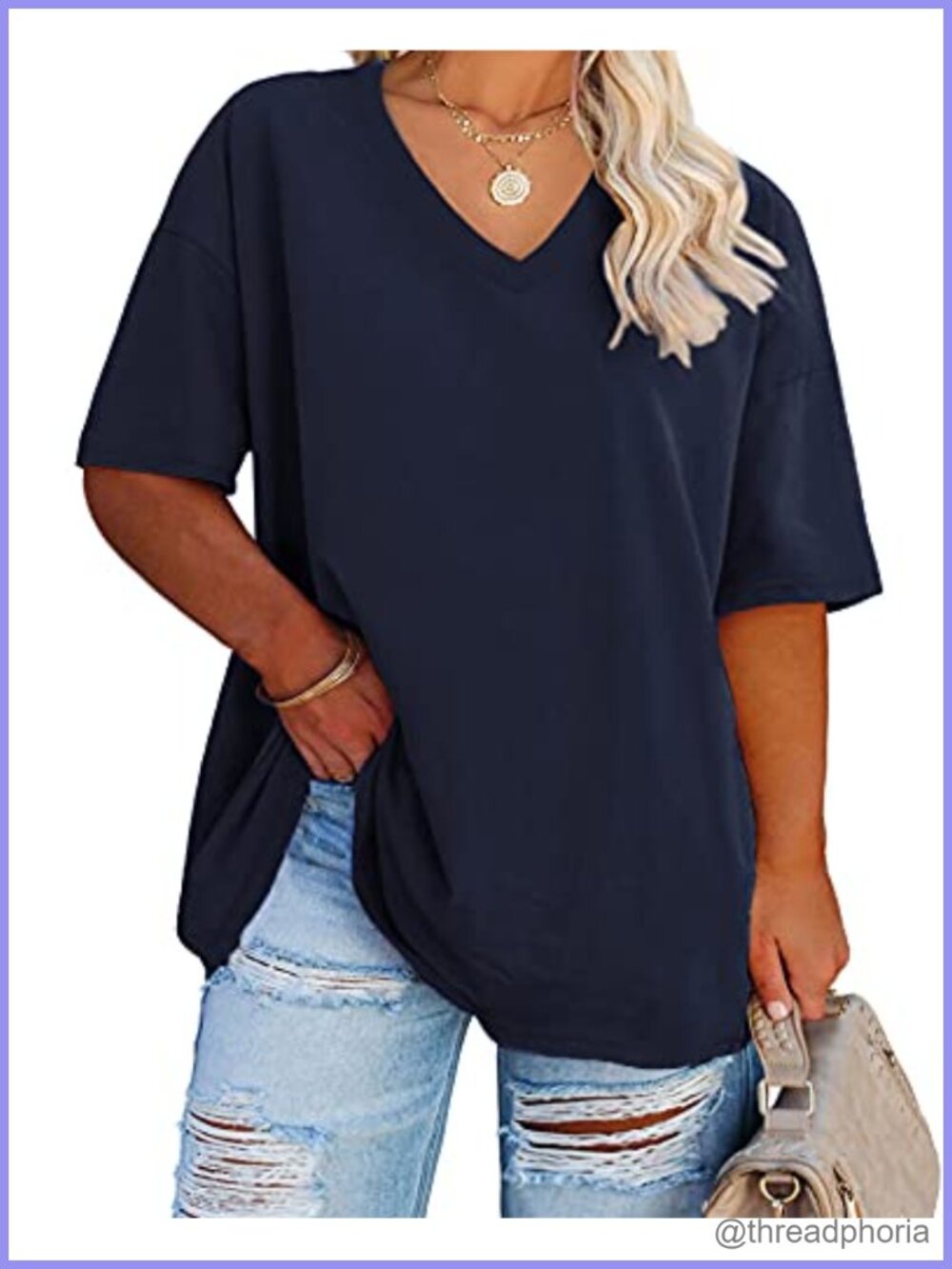 Plus Size V Neck Short Sleeve Cotton Tunic Tee Loose Fit Casual Summer Top